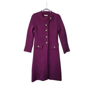 J&M Davidson Wool 90s Berry Purple Vintage Mod Textured Sweater Coat, Size Small
